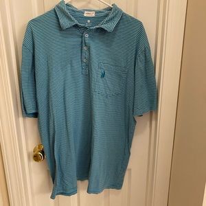 johnnie-O west coast prep striped teal polo shirt logo golf athleisure vacation